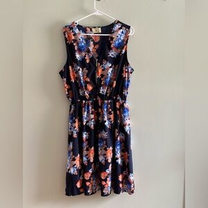 Floral Print Sleeveless Midi Dress - Black, Blue, and Orange